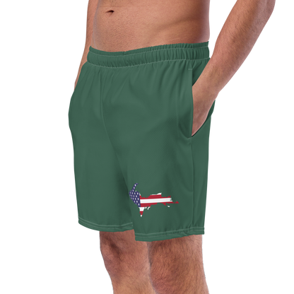 Michigan Upper Peninsula Men's Swim Trunks (w/ UP USA Flag ) | Ginger Ale Green