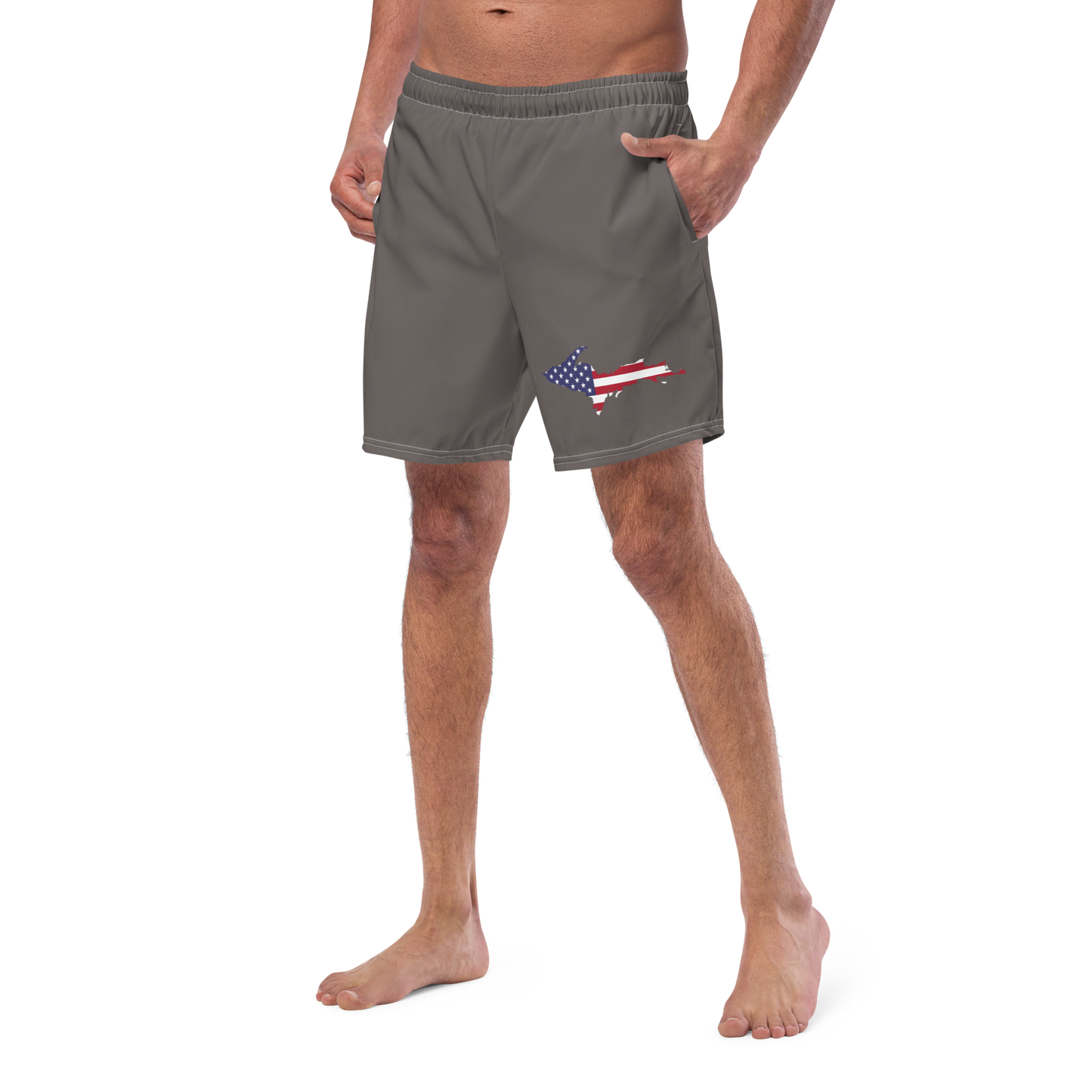 Michigan Upper Peninsula Men's Swim Trunks (w/ UP USA Flag ) | Warren Tank Grey