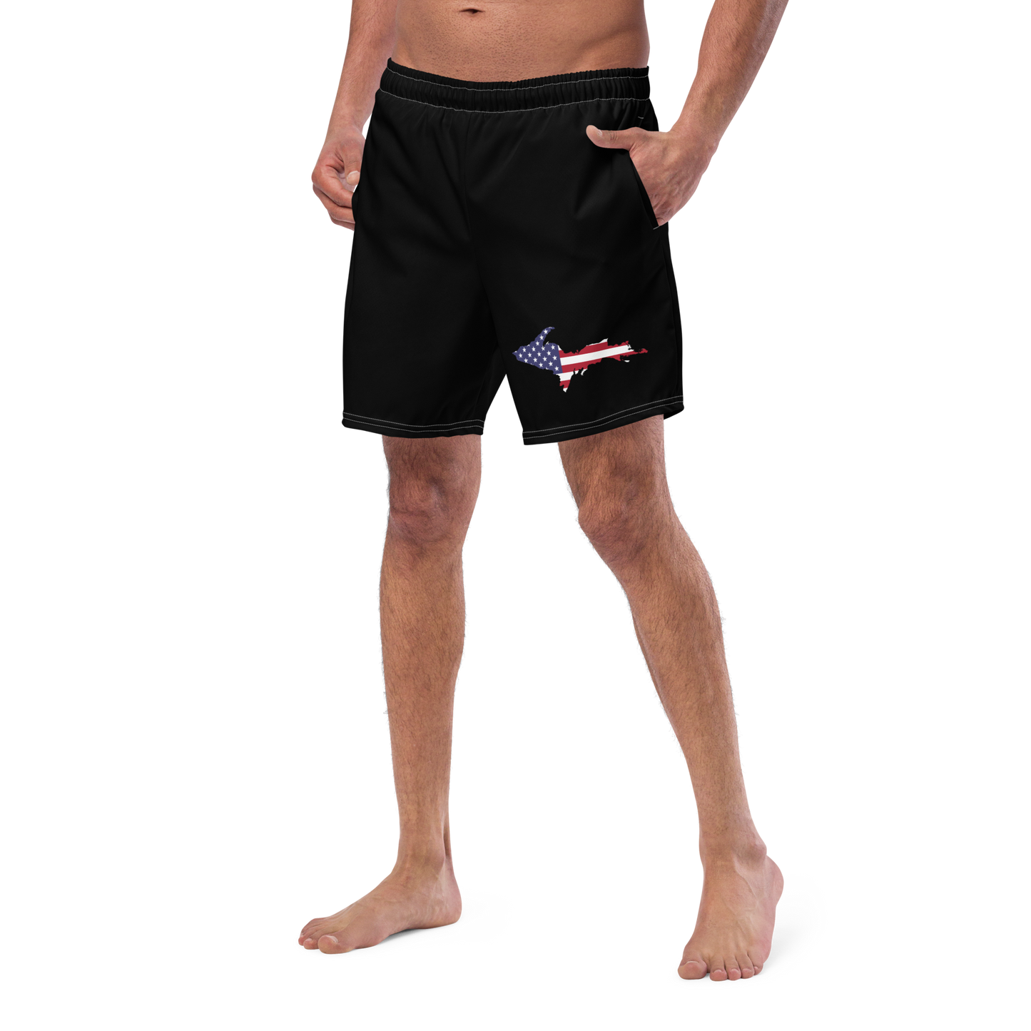 Michigan Upper Peninsula Men's Swim Trunks (w/ UP USA Flag ) | Black