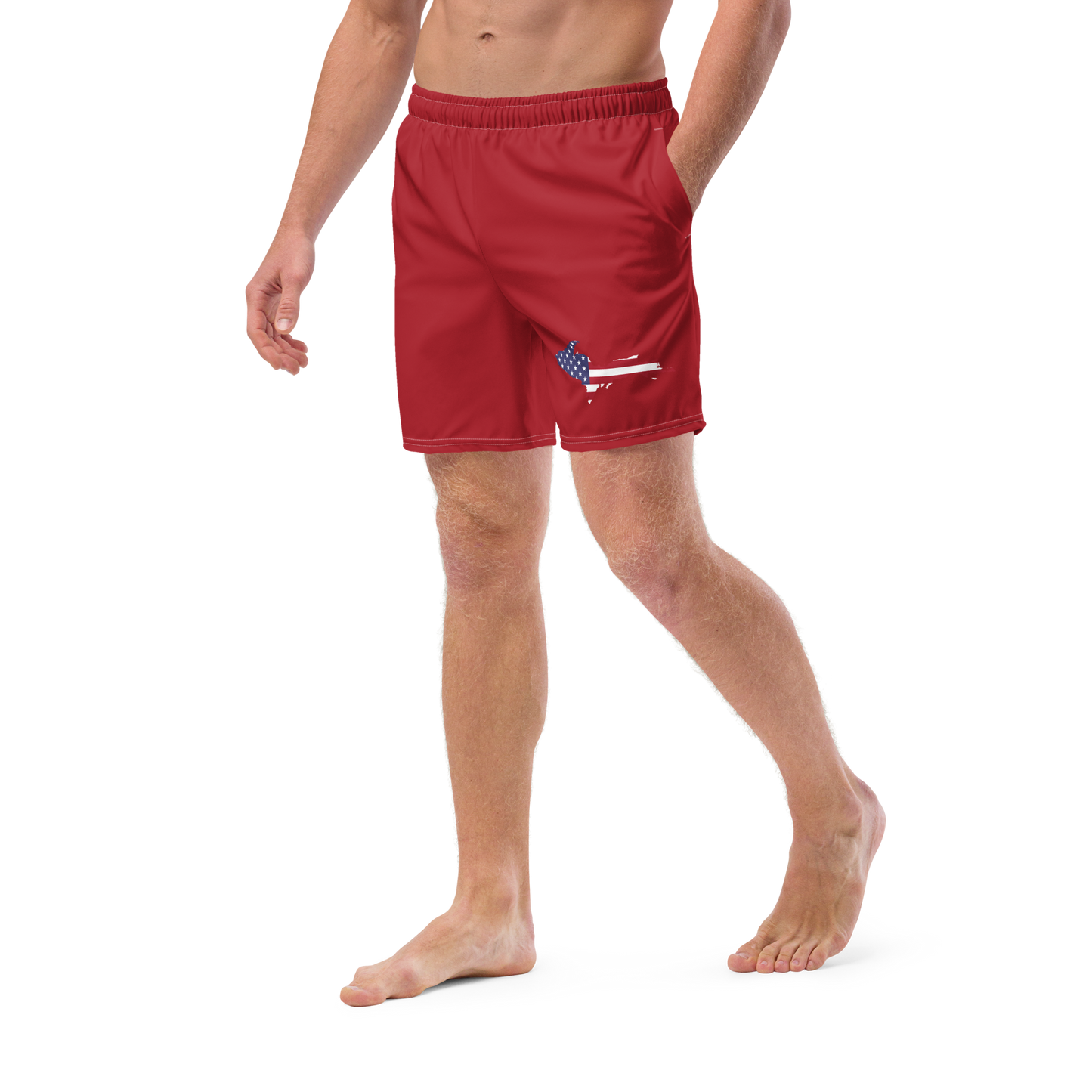 Michigan Upper Peninsula Men's Swim Trunks (w/ UP USA Flag ) | Thimbleberry Red