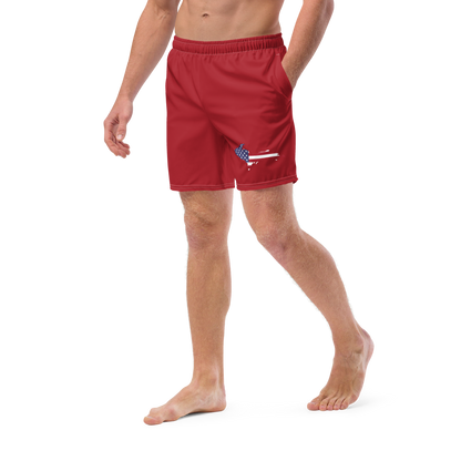 Michigan Upper Peninsula Men's Swim Trunks (w/ UP USA Flag ) | Thimbleberry Red