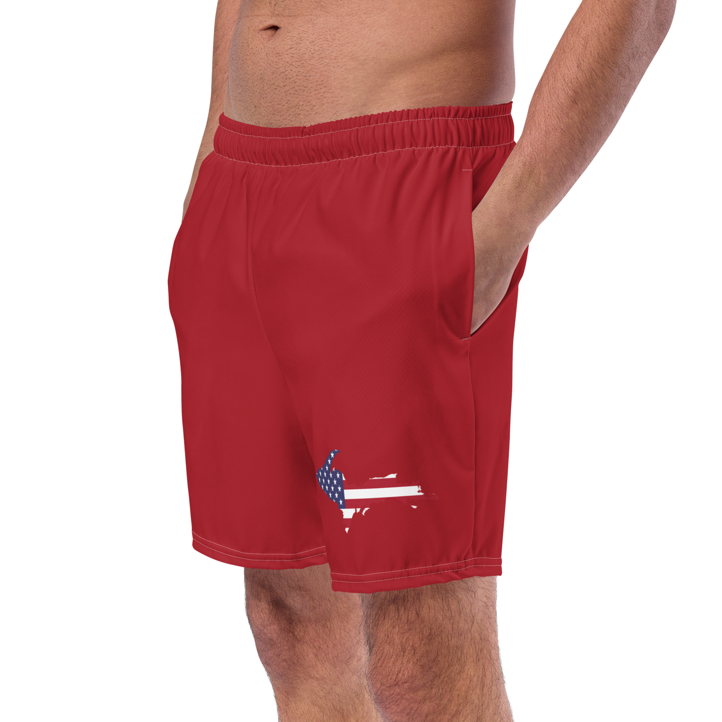 Michigan Upper Peninsula Men's Swim Trunks (w/ UP USA Flag ) | Thimbleberry Red