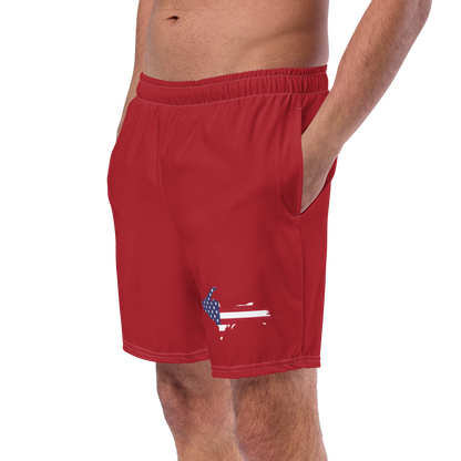 Michigan Upper Peninsula Men's Swim Trunks (w/ UP USA Flag ) | Thimbleberry Red