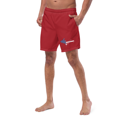 Michigan Upper Peninsula Men's Swim Trunks (w/ UP USA Flag ) | Thimbleberry Red