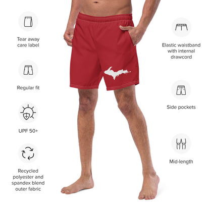 Michigan Upper Peninsula Men's Swim Trunks (w/ UP Outline) | Thimbleberry Red