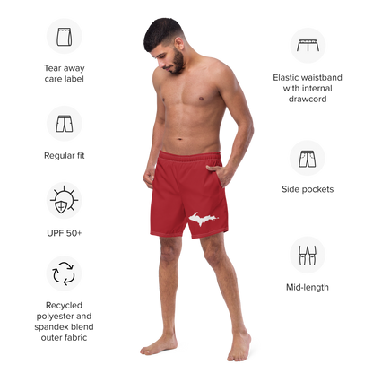 Michigan Upper Peninsula Men's Swim Trunks (w/ UP Outline) | Thimbleberry Red