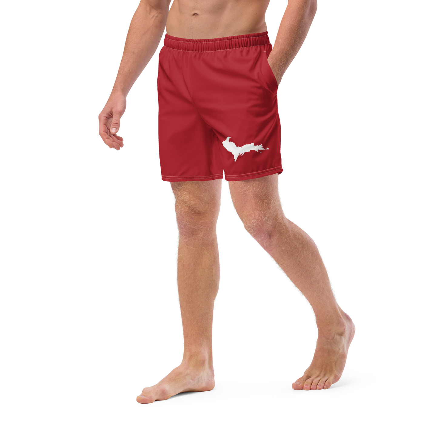 Michigan Upper Peninsula Men's Swim Trunks (w/ UP Outline) | Thimbleberry Red