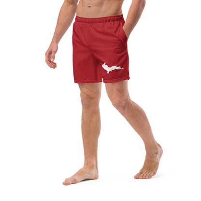 Michigan Upper Peninsula Men's Swim Trunks (w/ UP Outline) | Thimbleberry Red