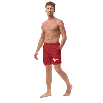 Michigan Upper Peninsula Men's Swim Trunks (w/ UP Outline) | Thimbleberry Red