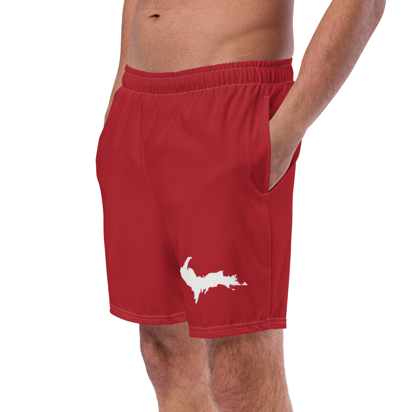 Michigan Upper Peninsula Men's Swim Trunks (w/ UP Outline) | Thimbleberry Red