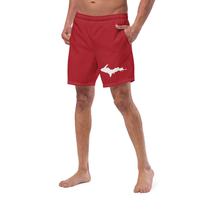 Michigan Upper Peninsula Men's Swim Trunks (w/ UP Outline) | Thimbleberry Red