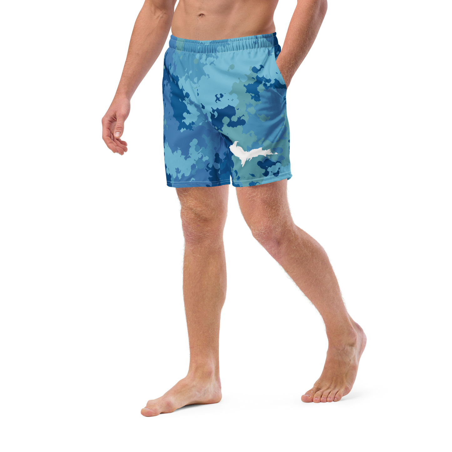 Michigan Upper Peninsula Men's Swim Trunks (w/ UP Outline) | Great Lakes Camo