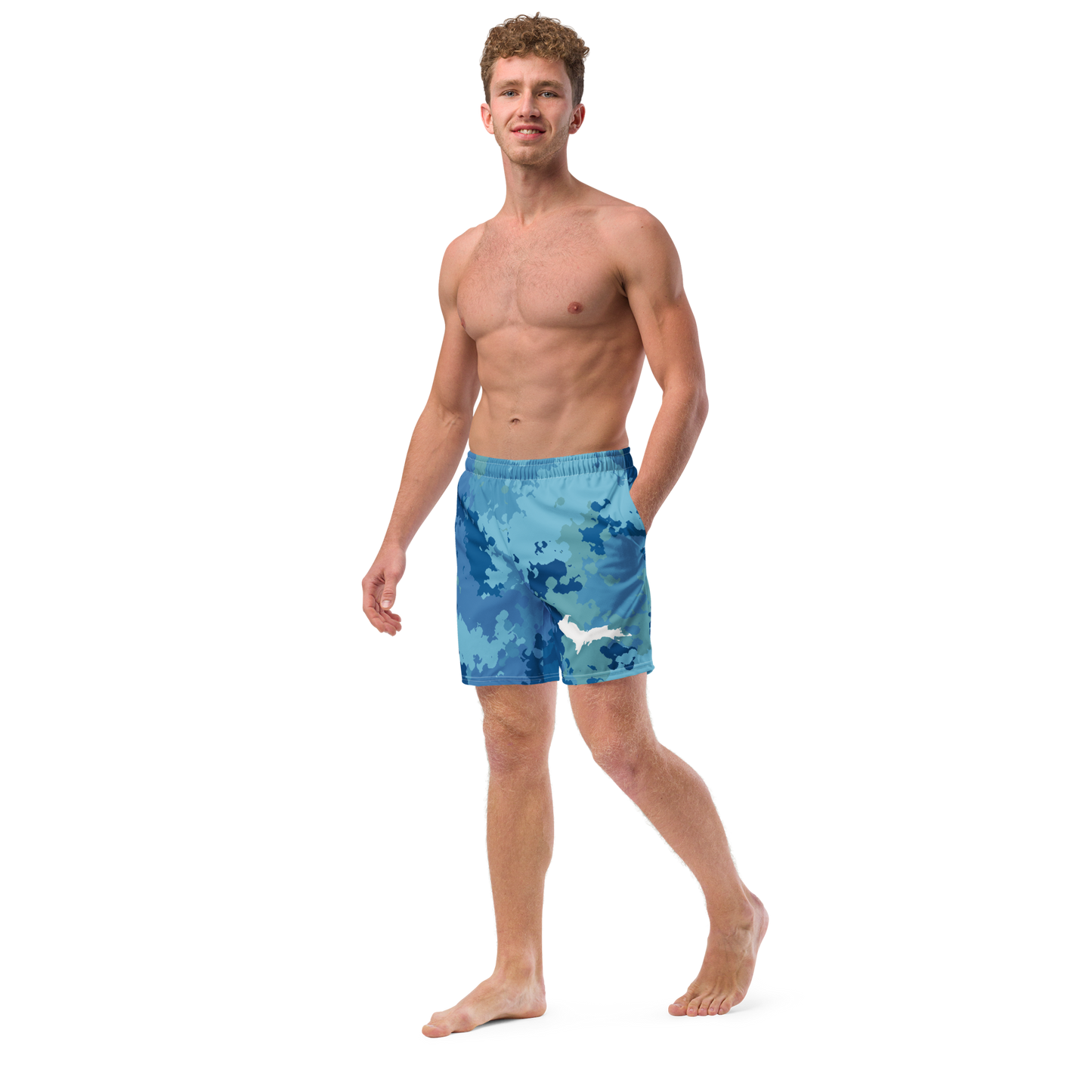 Michigan Upper Peninsula Men's Swim Trunks (w/ UP Outline) | Great Lakes Camo