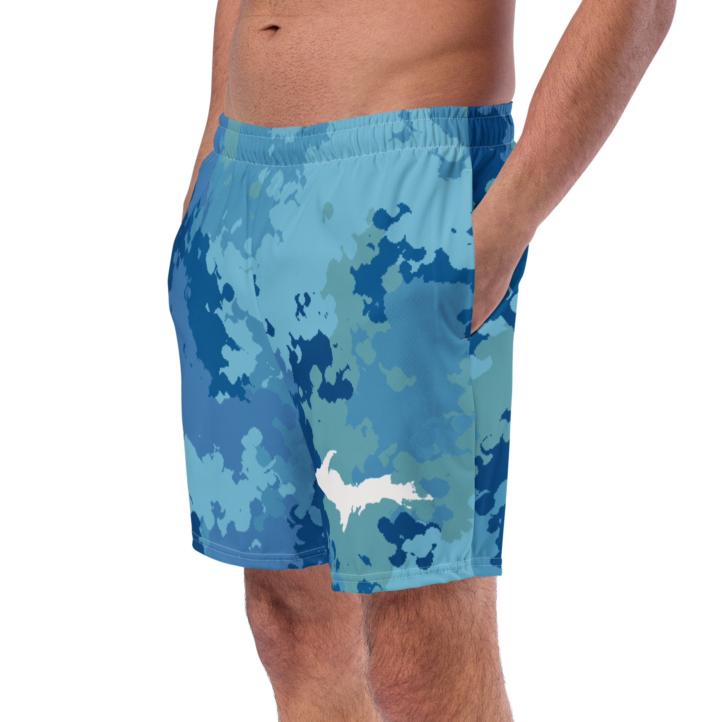 Michigan Upper Peninsula Men's Swim Trunks (w/ UP Outline) | Great Lakes Camo