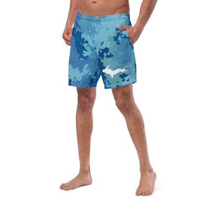 Michigan Upper Peninsula Men's Swim Trunks (w/ UP Outline) | Great Lakes Camo