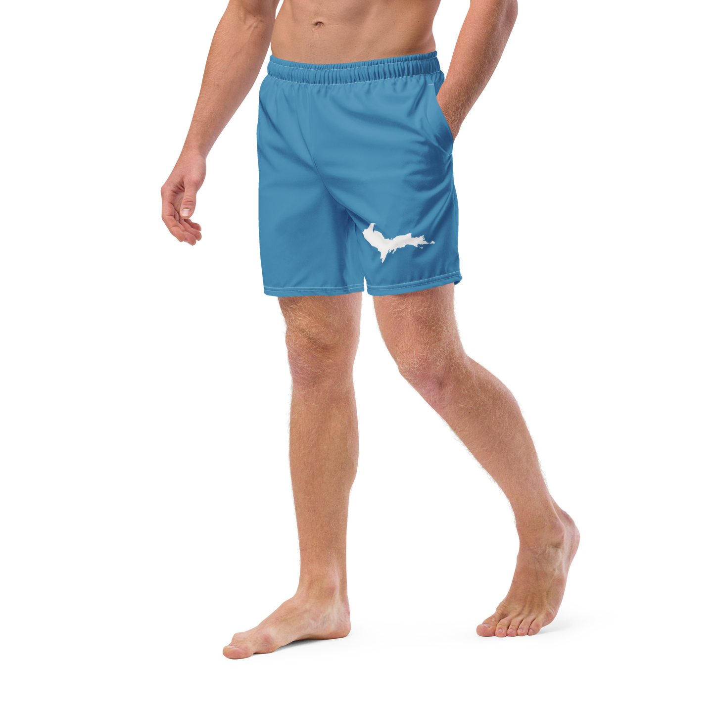 Michigan Upper Peninsula Men's Swim Trunks (w/ UP Outline) | Lake Michigan Blue