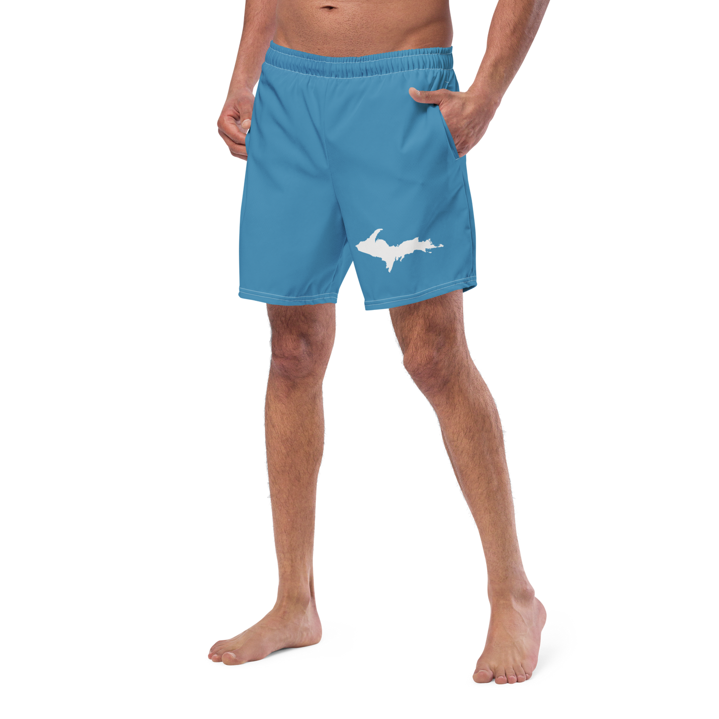 Michigan Upper Peninsula Men's Swim Trunks (w/ UP Outline) | Lake Michigan Blue