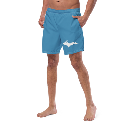 Michigan Upper Peninsula Men's Swim Trunks (w/ UP Outline) | Lake Michigan Blue