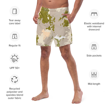 Michigan Upper Peninsula Men's Swim Trunks (w/ UP Outline) | Rosy Mound Camo