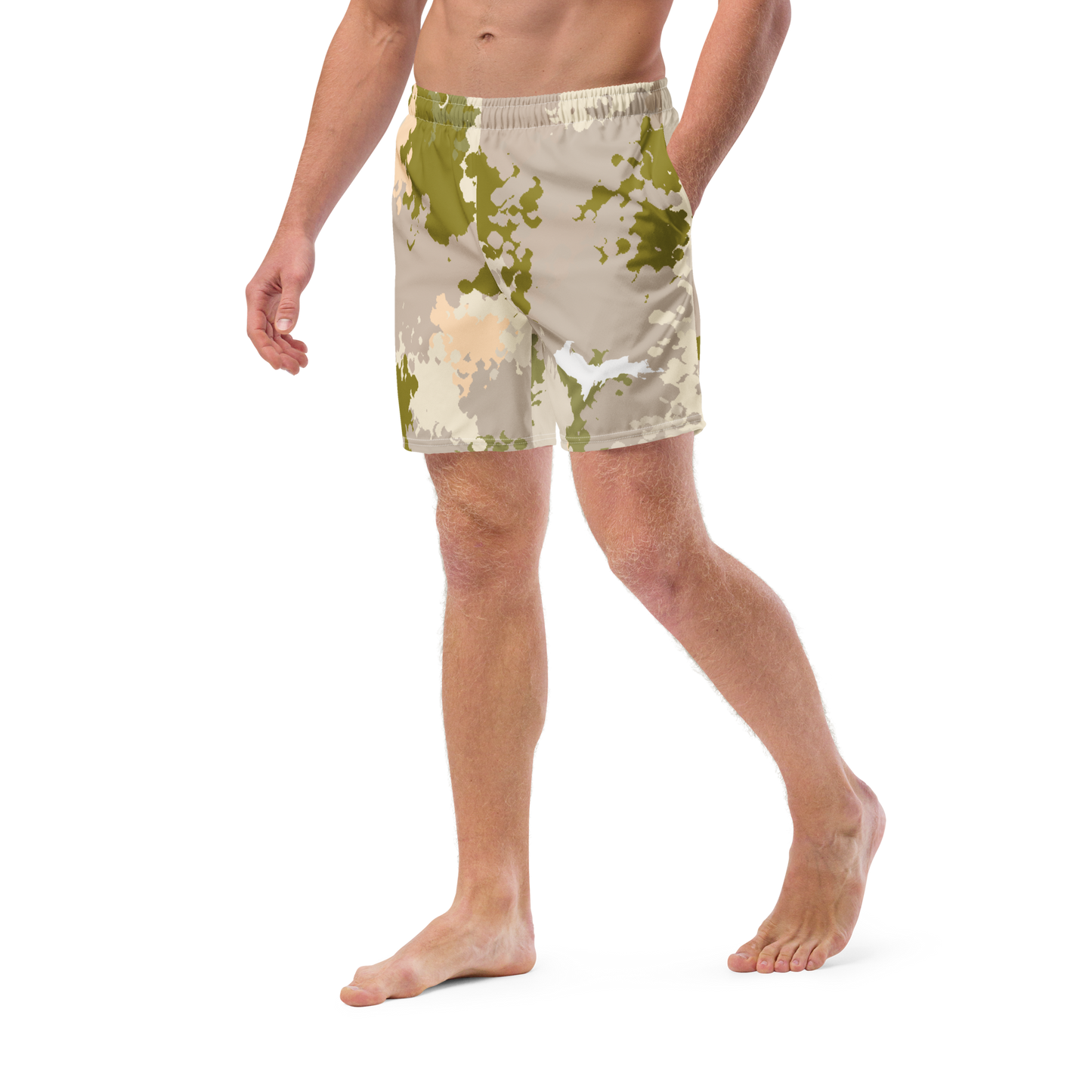 Michigan Upper Peninsula Men's Swim Trunks (w/ UP Outline) | Rosy Mound Camo