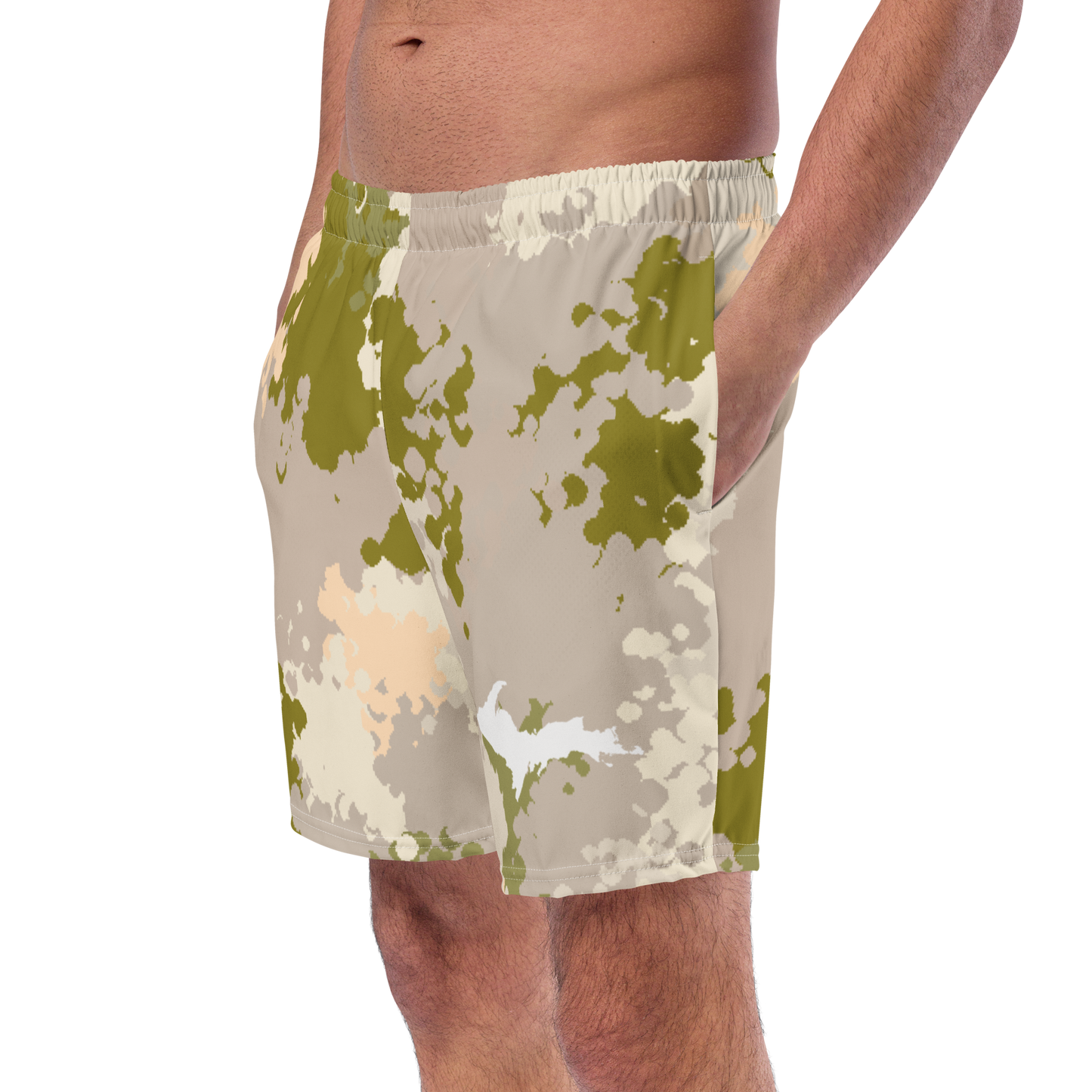 Michigan Upper Peninsula Men's Swim Trunks (w/ UP Outline) | Rosy Mound Camo