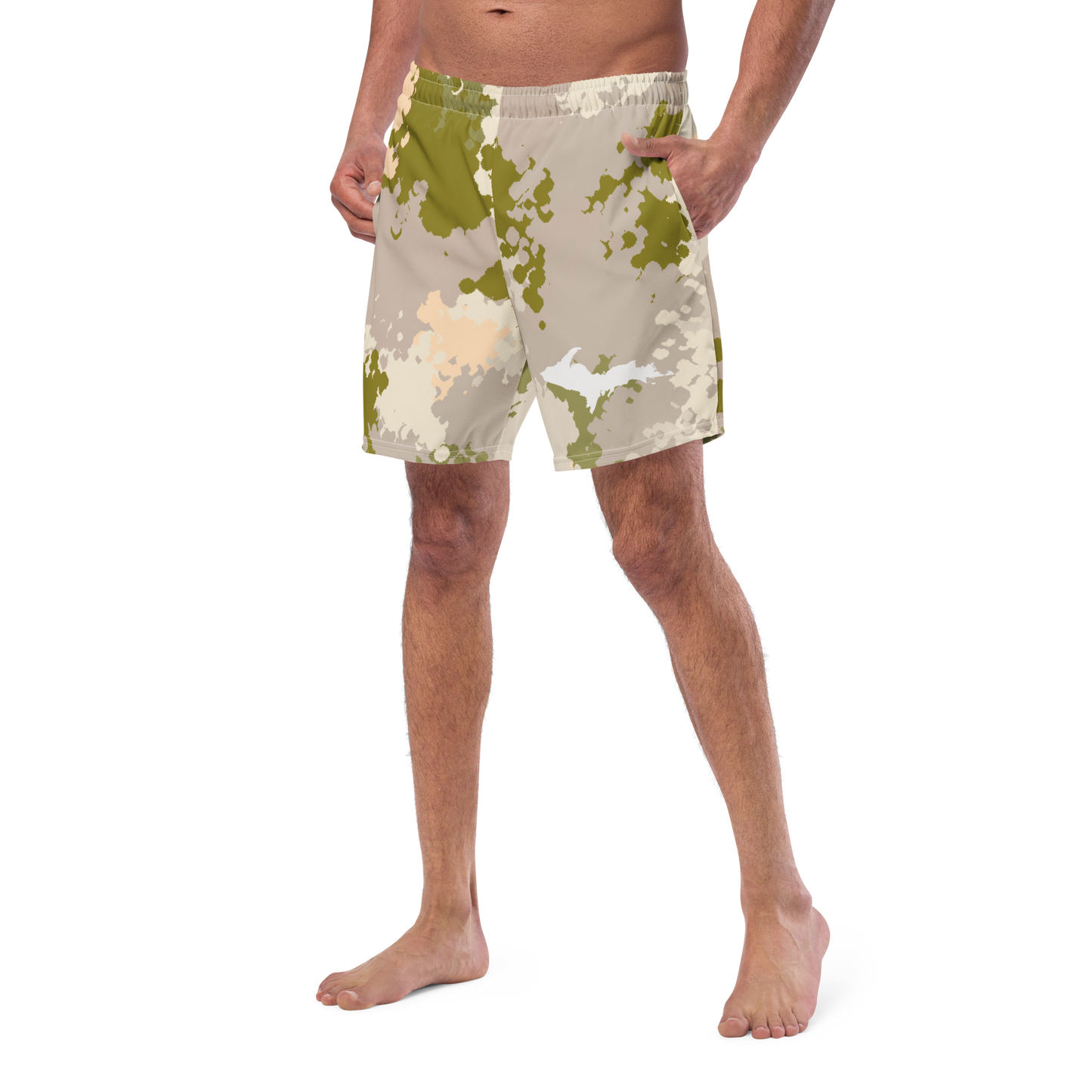 Michigan Upper Peninsula Men's Swim Trunks (w/ UP Outline) | Rosy Mound Camo