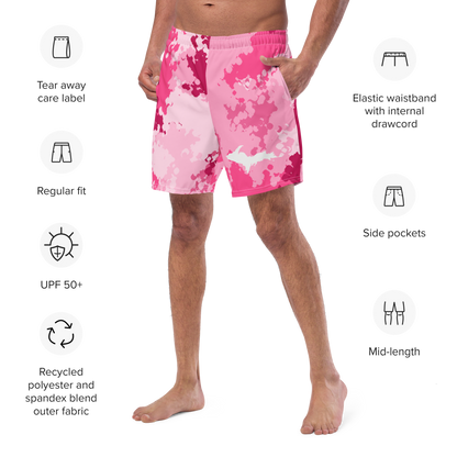 Michigan Upper Peninsula Men's Swim Trunks (w/ UP Outline) | Pink Camo