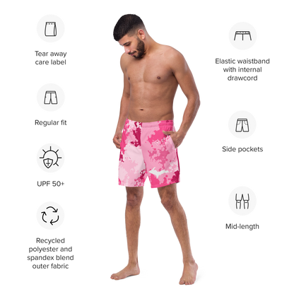 Michigan Upper Peninsula Men's Swim Trunks (w/ UP Outline) | Pink Camo