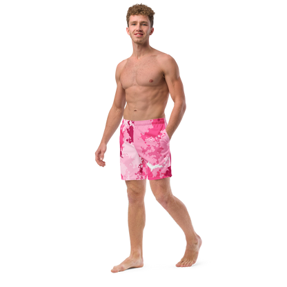 Michigan Upper Peninsula Men's Swim Trunks (w/ UP Outline) | Pink Camo