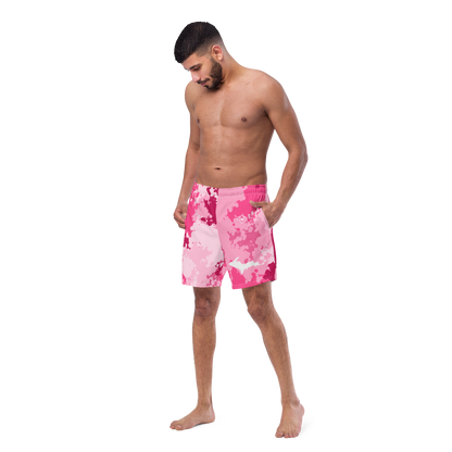 Michigan Upper Peninsula Men's Swim Trunks (w/ UP Outline) | Pink Camo