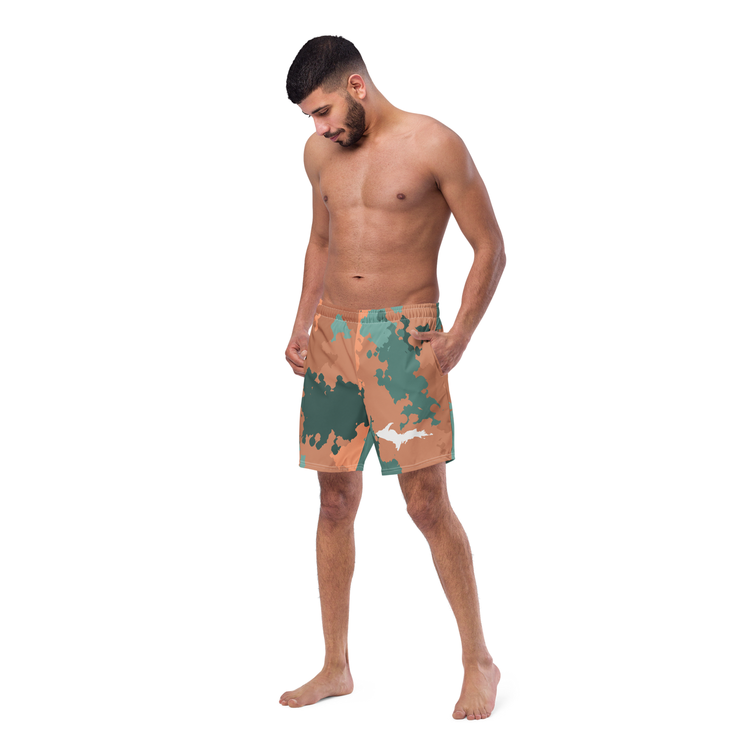 Michigan Upper Peninsula Men's Swim Trunks (w/ UP Outline) | Copper Country Camo