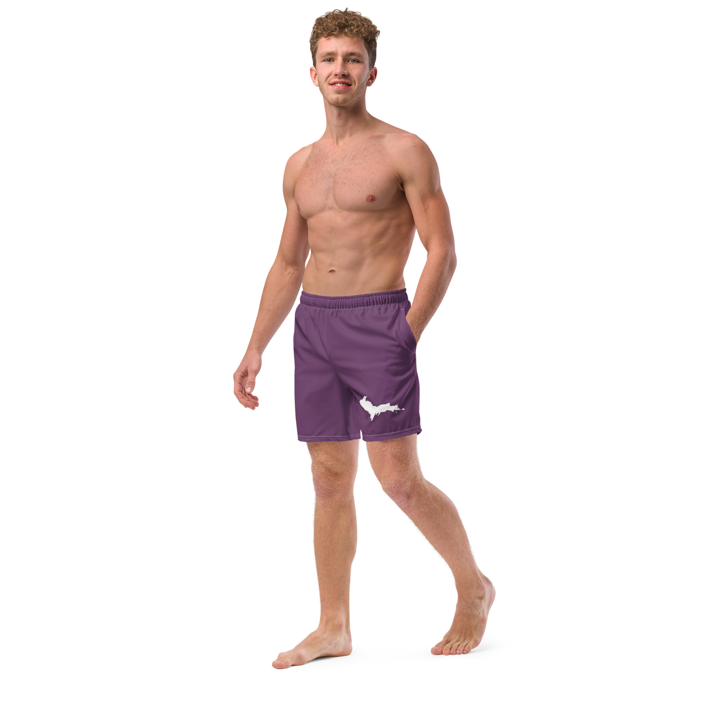 Michigan Upper Peninsula Men's Swim Trunks (w/ UP Outline) | Plum