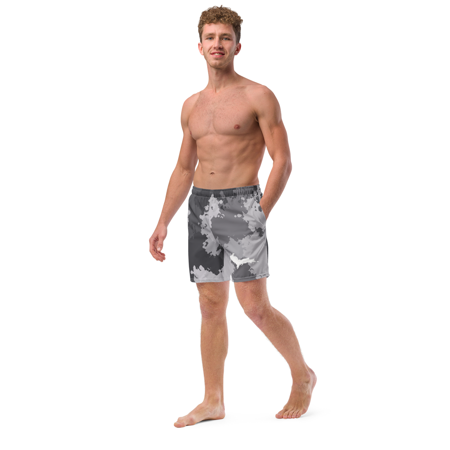 Michigan Upper Peninsula Men's Swim Trunks (w/ UP Outline) | Iron Ore Camo