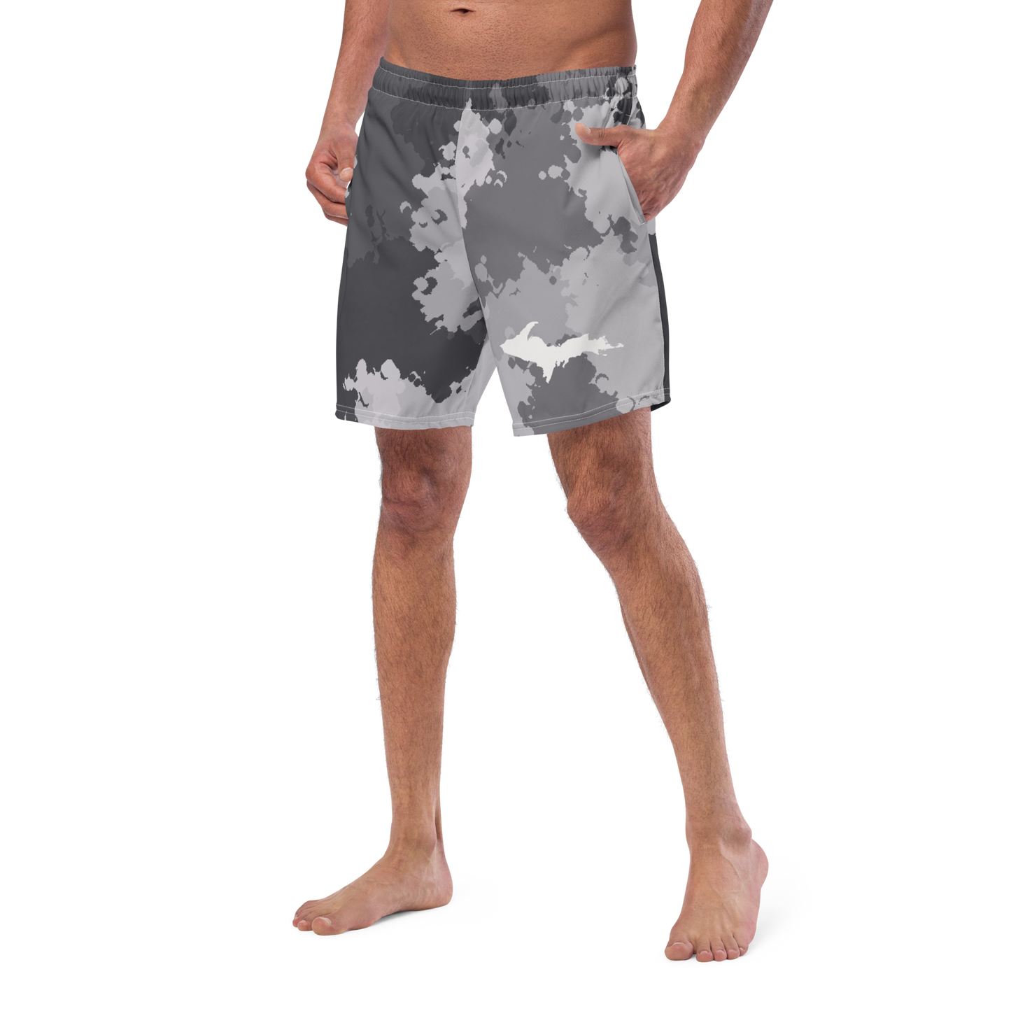 Michigan Upper Peninsula Men's Swim Trunks (w/ UP Outline) | Iron Ore Camo