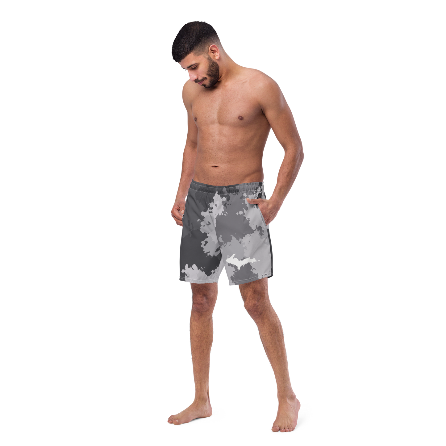 Michigan Upper Peninsula Men's Swim Trunks (w/ UP Outline) | Iron Ore Camo