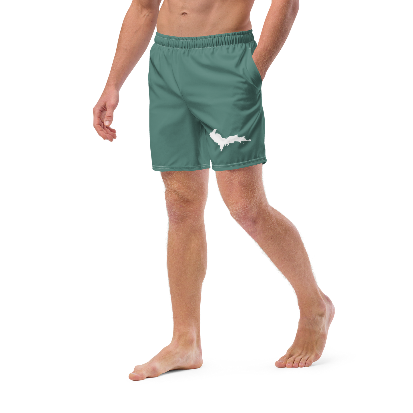 Michigan Upper Peninsula Men's Swim Trunks (w/ UP Outline) | Copper Green