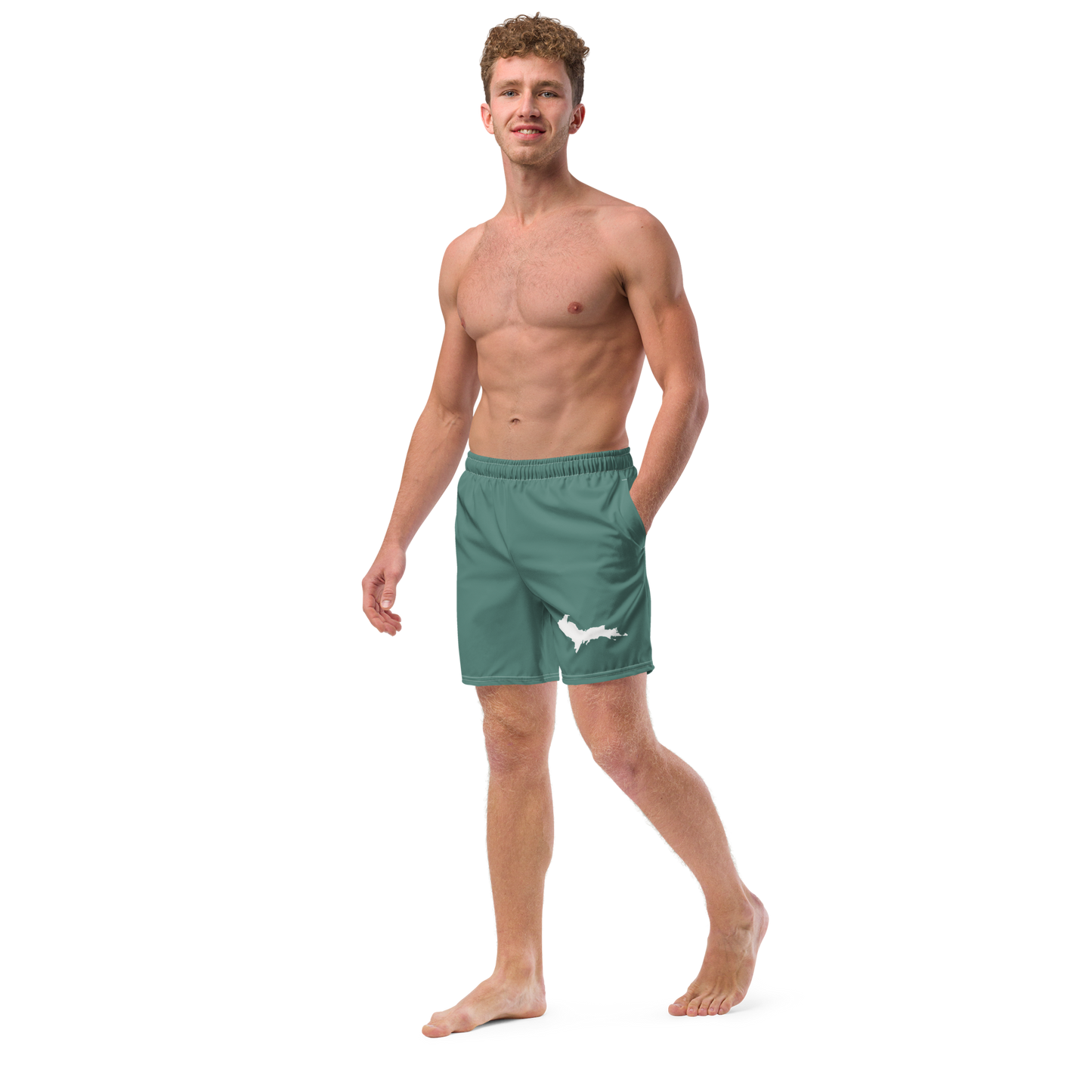 Michigan Upper Peninsula Men's Swim Trunks (w/ UP Outline) | Copper Green