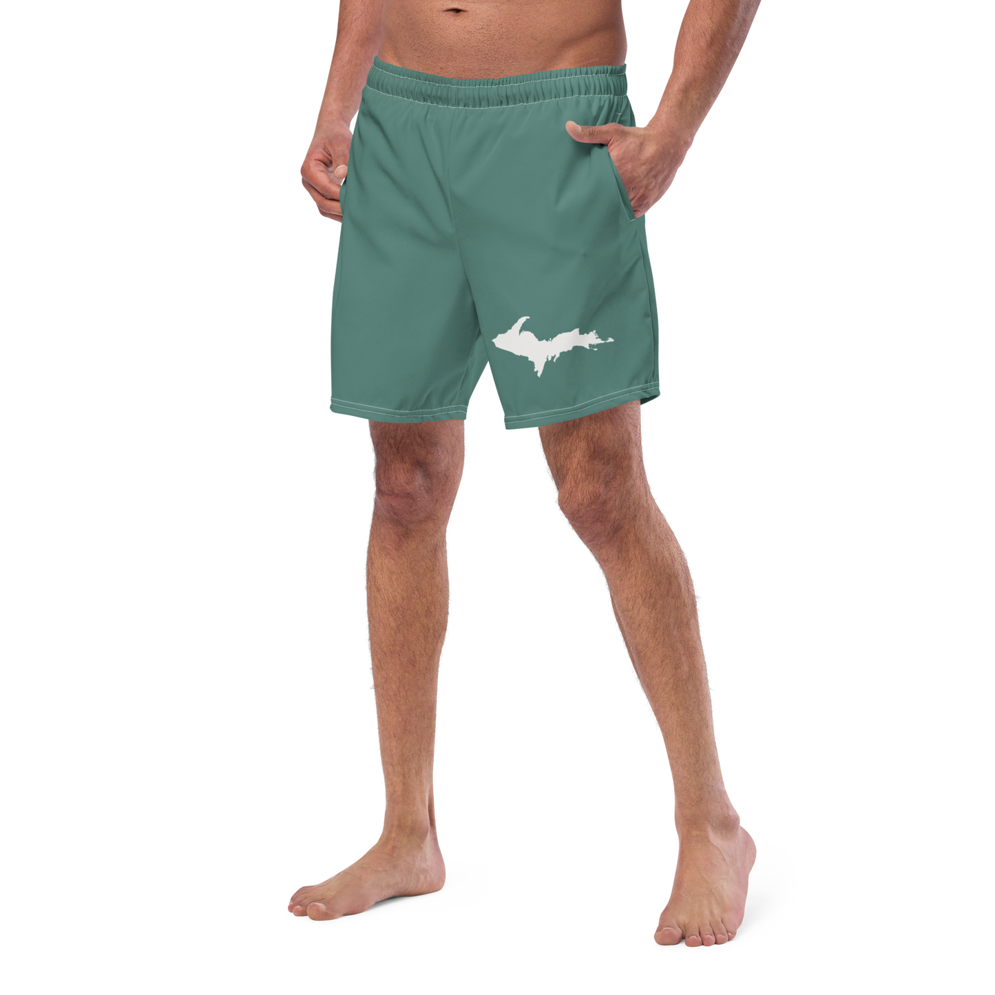 Michigan Upper Peninsula Men's Swim Trunks (w/ UP Outline) | Copper Green