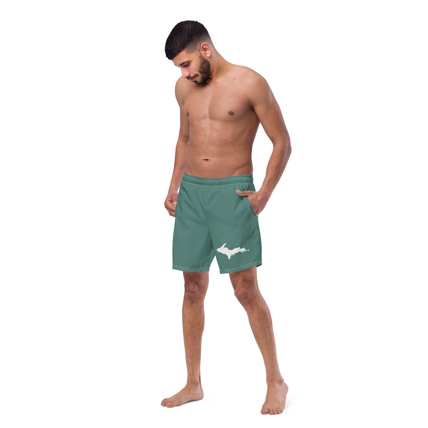 Michigan Upper Peninsula Men's Swim Trunks (w/ UP Outline) | Copper Green