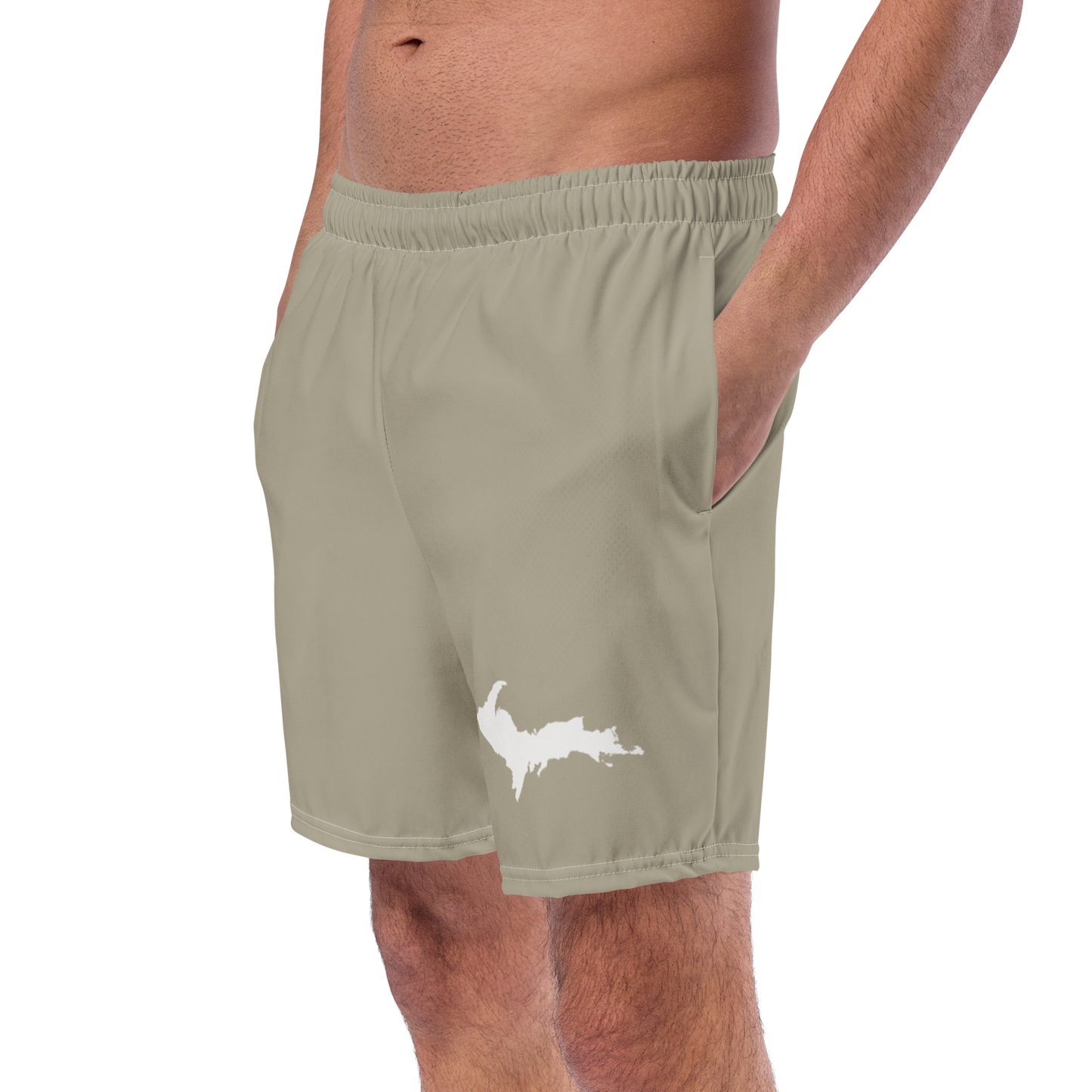 Michigan Upper Peninsula Men's Swim Trunks (w/ UP Outline) | Petoskey Stone Beige