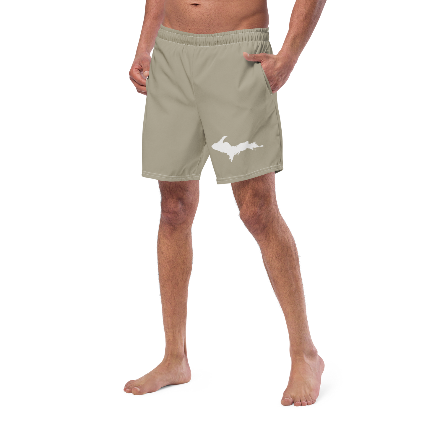 Michigan Upper Peninsula Men's Swim Trunks (w/ UP Outline) | Petoskey Stone Beige