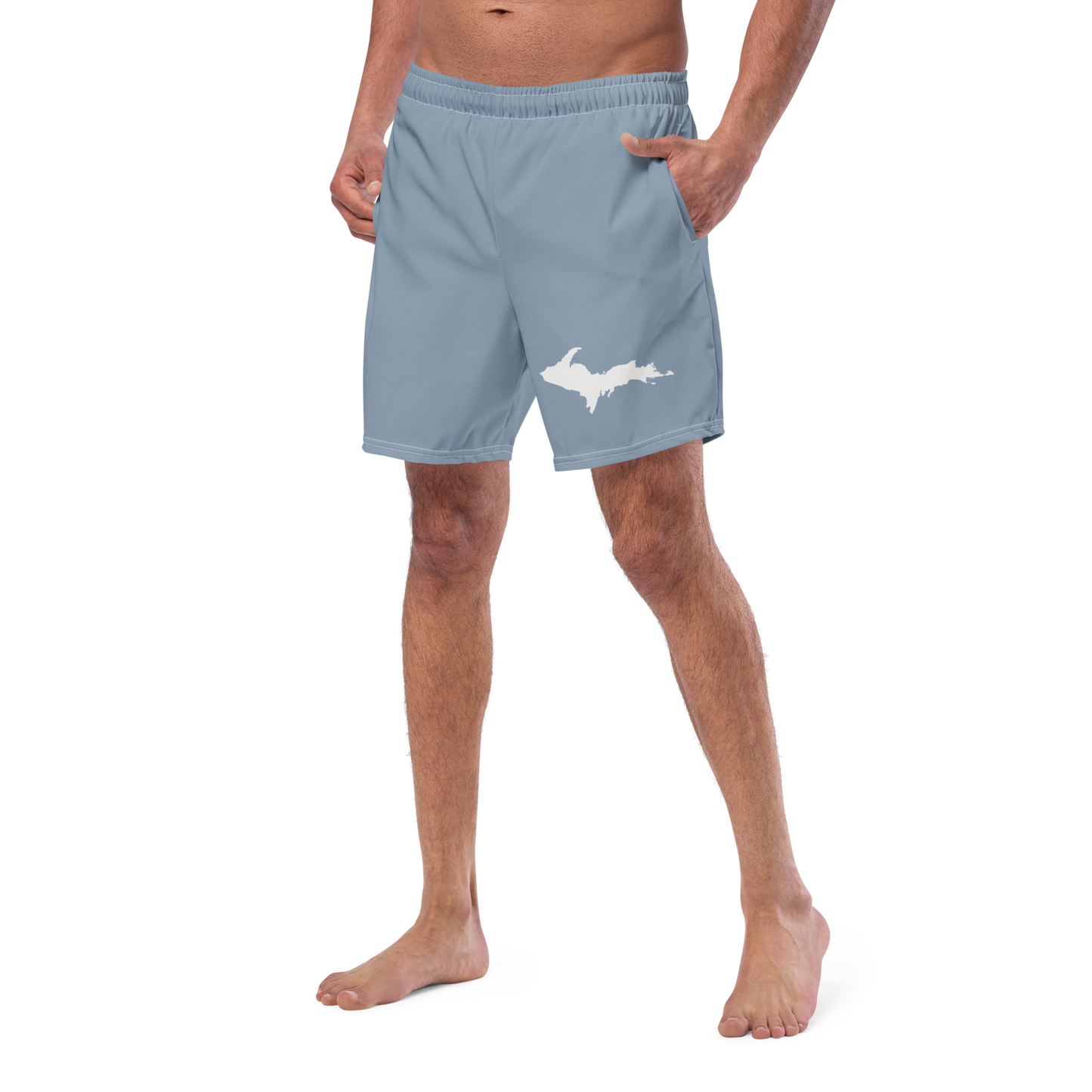 Michigan Upper Peninsula Men's Swim Trunks (w/ UP Outline ) | B-24 Grey