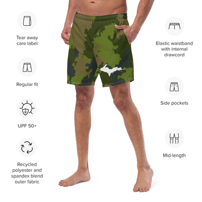 Michigan Upper Peninsula Men's Swim Trunks (w/ UP Outline ) | Woodland Camo