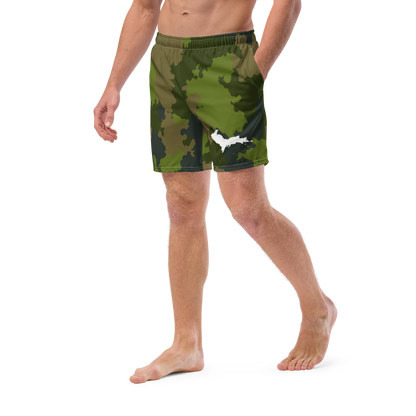 Michigan Upper Peninsula Men's Swim Trunks (w/ UP Outline ) | Woodland Camo