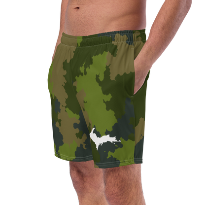 Michigan Upper Peninsula Men's Swim Trunks (w/ UP Outline ) | Woodland Camo