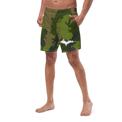 Michigan Upper Peninsula Men's Swim Trunks (w/ UP Outline ) | Woodland Camo