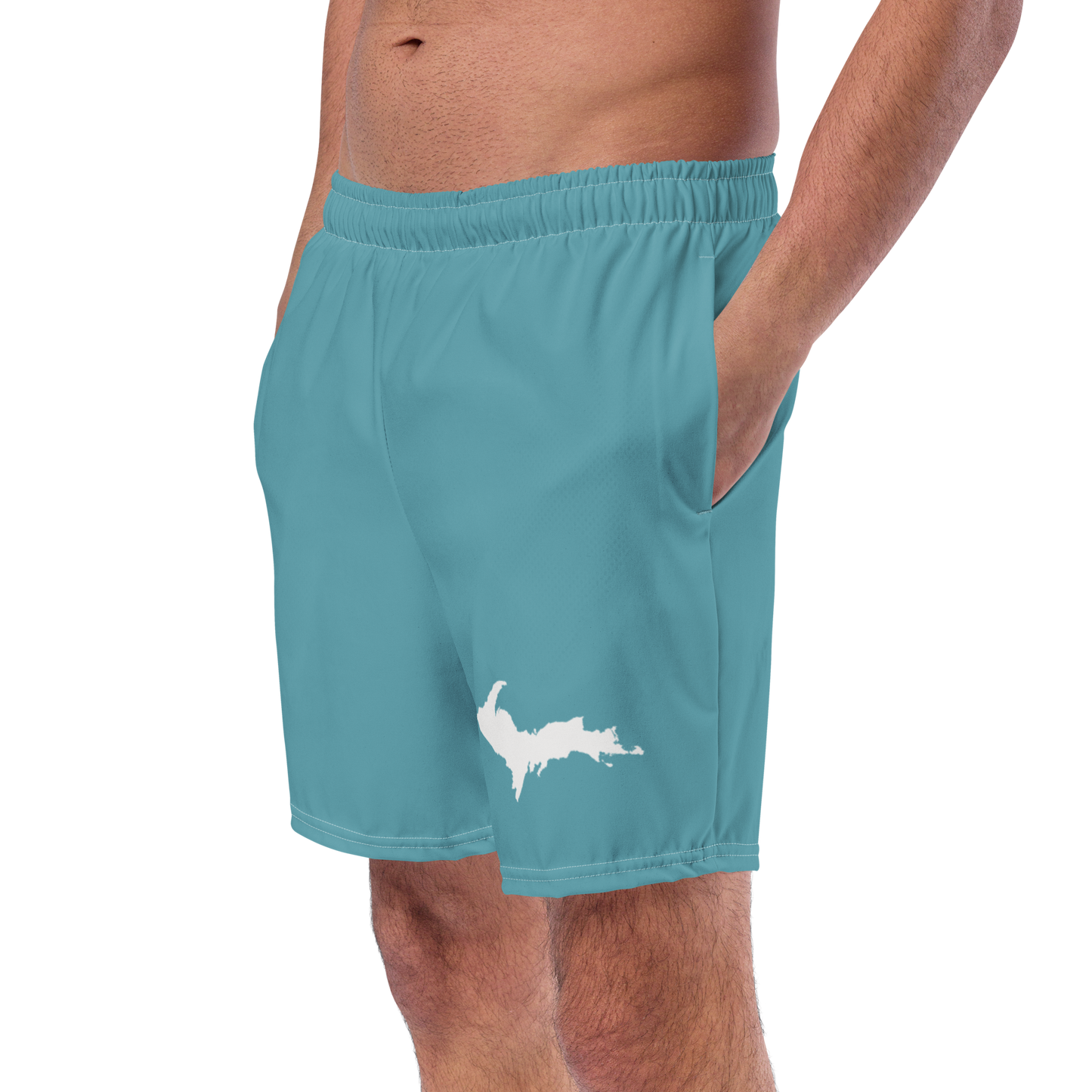 Michigan Upper Peninsula Men's Swim Trunks (w/ UP Outline ) | Lake Huron Blue