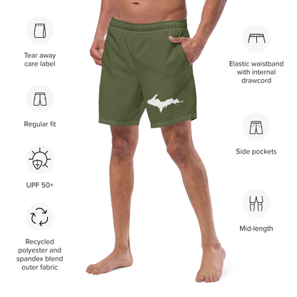 Michigan Upper Peninsula Men's Swim Trunks (w/ UP Outline ) | Army Green