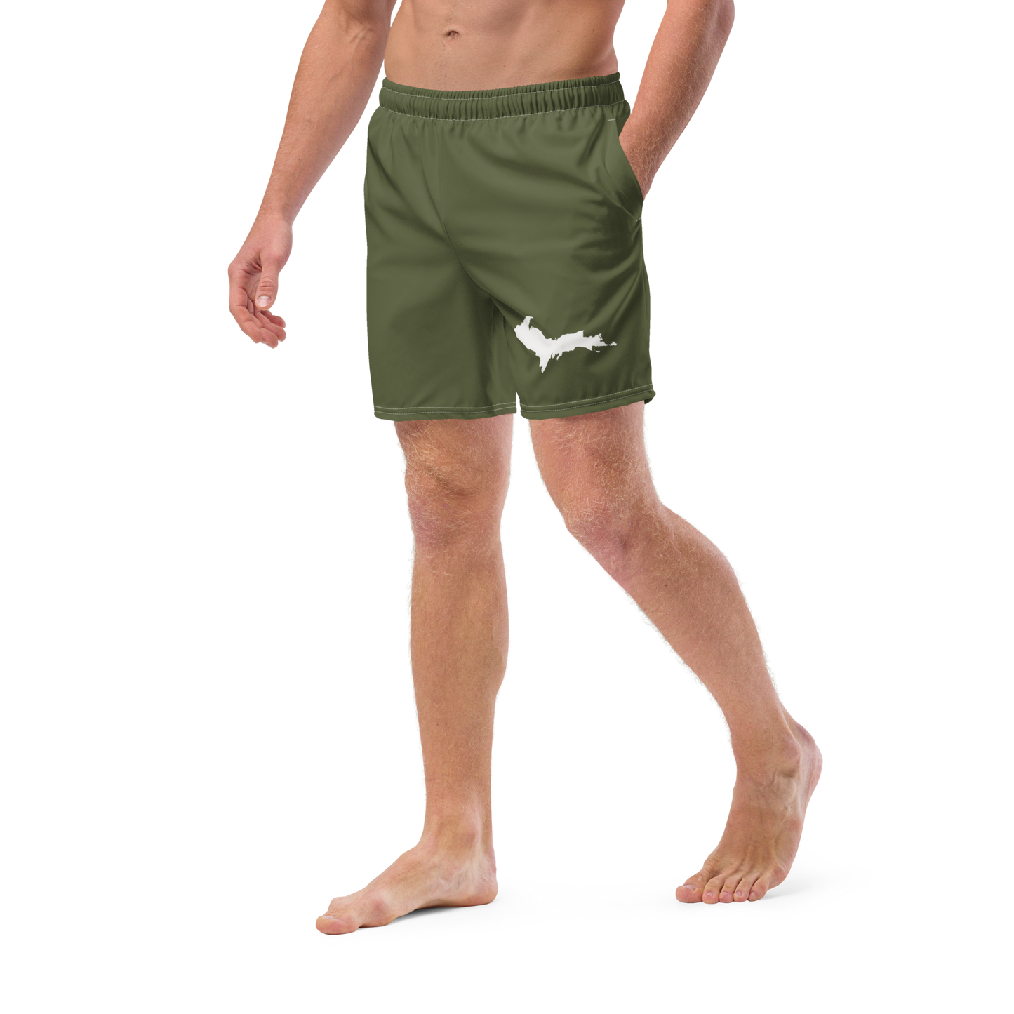 Michigan Upper Peninsula Men's Swim Trunks (w/ UP Outline ) | Army Green