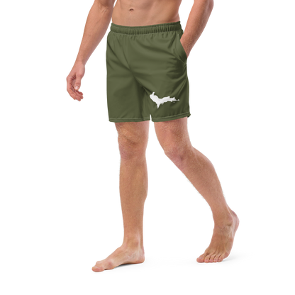 Michigan Upper Peninsula Men's Swim Trunks (w/ UP Outline ) | Army Green